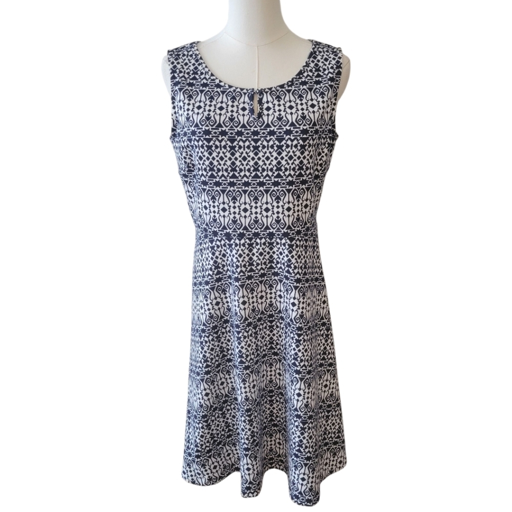 Talbots Blue & White‎ Sleeveless Fit & Flare Dress Size Medium Petite